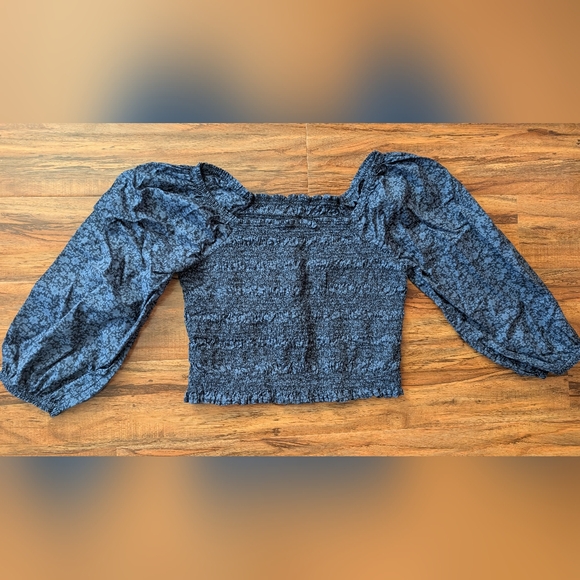 Blue Smocked Puff Sleeve Blouse - Picture 5 of 8